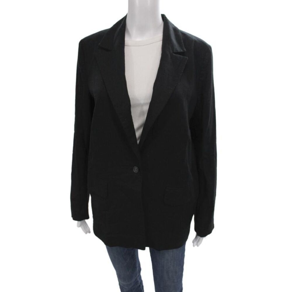 Treasure & Bond Womens Basic Jacket Black Button Linen Long Sleeve Size XS